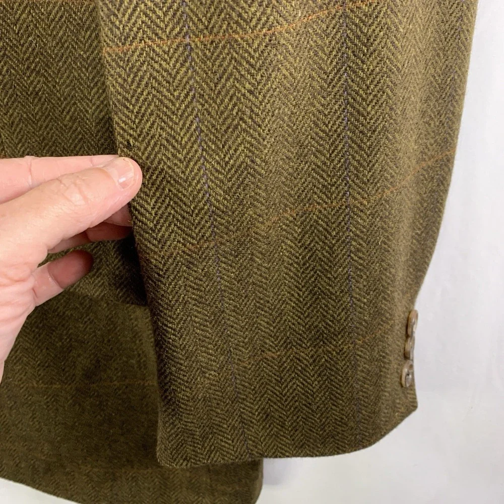 VTG 90s Banana Republic Mens Wool Herringbone Tweed Sport Coat Sz 44R Wide Lapel